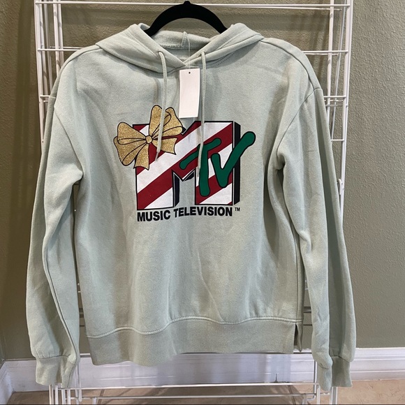 NWT Women’s MTV Holiday Hooded Graphic Pullover Sweatshirt - Picture 3 of 5